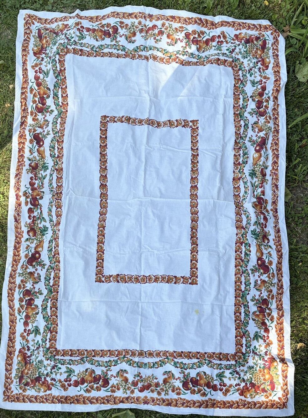 1950s Tablecloth Fruit and Floral Earth tone Colors 80" x 56" VINTAGE Retro
